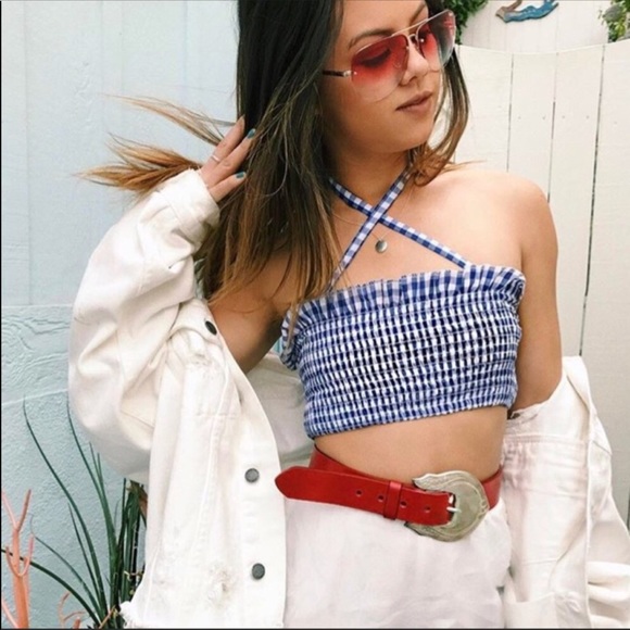 LF Plaid Tie Top - Picture 2 of 5